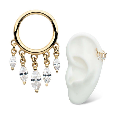 Invictus 14Kt Yellow Gold 5 Marquise CZ Dangle Charm Hinged Segment Clicker
