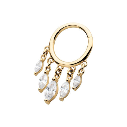 Invictus 14Kt Yellow Gold 5 Marquise CZ Dangle Charm Hinged Segment Clicker
