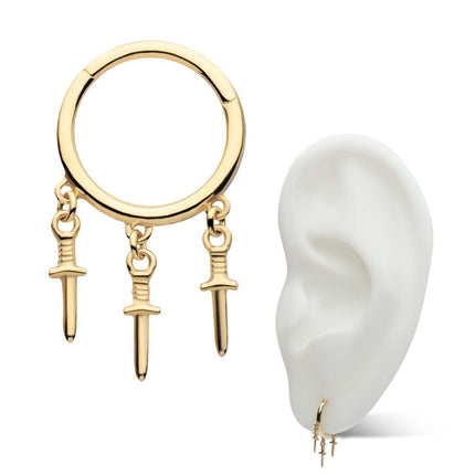 Invictus 14Kt Yellow Gold Triple Dagger Dangle Charm Hinged Segment Clicker