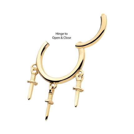 Invictus 14Kt Yellow Gold Triple Dagger Dangle Charm Hinged Segment Clicker