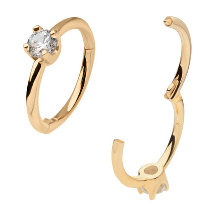 Invictus 14Kt Yellow Gold with Prong Set Single Clear CZ Side Facing Hinged Segment Clicker