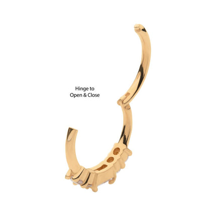Invictus 14Kt Yellow Gold with 5-Cluster Prong Set Baguette & Round Clear CZ Side Facing Hinged Segment Clicker