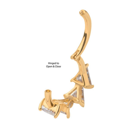 Invictus 14Kt Yellow Gold with 4-Cluster Prong Set Triangle Clear CZ Side Facing Hinged Segment Clicker