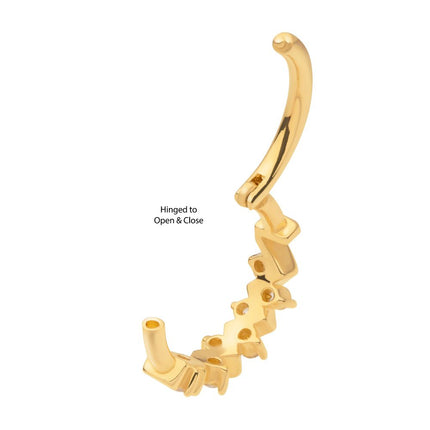 Invictus 14Kt Yellow Gold with 8-Cluster Alternating Prong Set Clear CZ Side Facing Hinged Segment Clicker