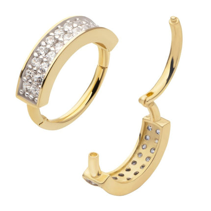 Invictus 14Kt Yellow Gold with Double Row Clustered Prong Set Clear CZ Side Facing Hinged Segment Clicker