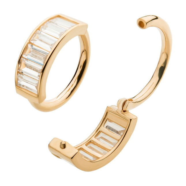 Invictus 14Kt Gold with 6 Baguette Clear CZ Side Facing Hinged Segment Clicker