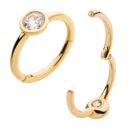 Invictus 14Kt Yellow Gold with Bezel Set Clear CZ Side Facing Hinged Segment Clicker