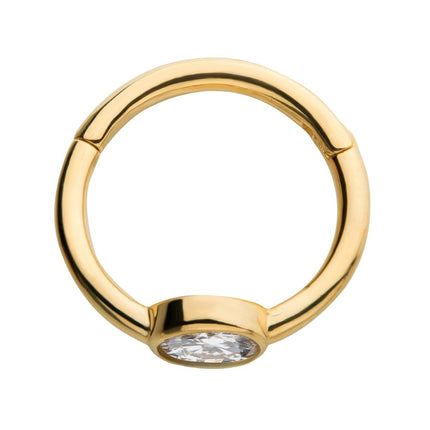 Invictus 14Kt Yellow Gold with Bezel Set Clear CZ Side Facing Hinged Segment Clicker