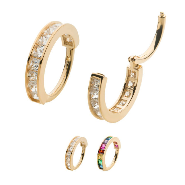 Invictus 14Kt Yellow Gold with Princess Gem Side Facing Hinged Segment Clicker