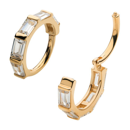 Invictus 14Kt Yellow Gold with Baguette Clear CZ Side Facing Hinged Segment Clicker