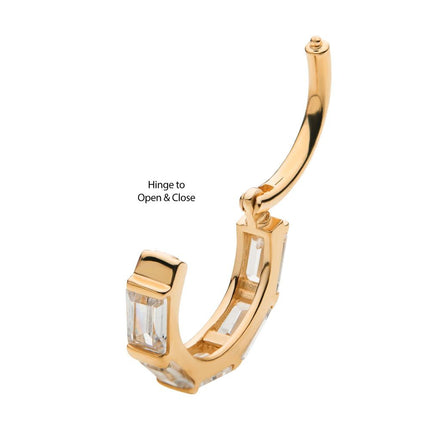 Invictus 14Kt Yellow Gold with Baguette Clear CZ Side Facing Hinged Segment Clicker
