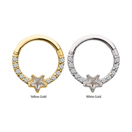 Invictus 14Kt Gold 1mm CNC Set Gem Cluster with 3mm Star Gem Front Facing Hinged Segment Clicker