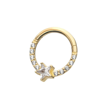 Invictus 14Kt Gold 1mm CNC Set Gem Cluster with 3mm Star Gem Front Facing Hinged Segment Clicker