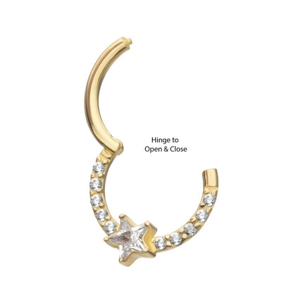 Invictus 14Kt Gold 1mm CNC Set Gem Cluster with 3mm Star Gem Front Facing Hinged Segment Clicker