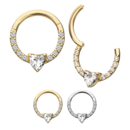 Invictus 14Kt Gold 3mm Prong Set Heart with 1mm CNC Set Round Gem Front Facing Hinged Segment Clicker