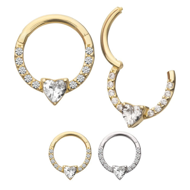 Invictus 14Kt Gold 3mm Prong Set Heart with 1mm CNC Set Round Gem Front Facing Hinged Segment Clicker