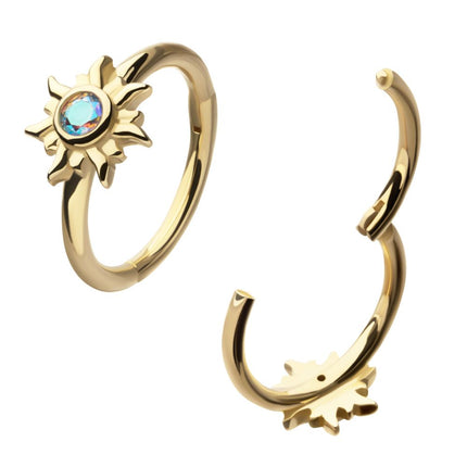 Invictus 14Kt Yellow Gold Bezel Gem Sunburst Side Facing Hinged Segment Clicker
