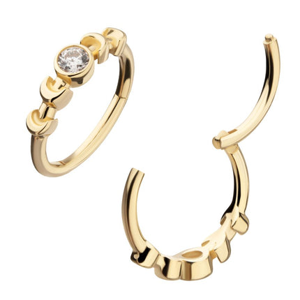 Invictus 14Kt Yellow Gold Bezel Set 2mm Round Gem Moon Phase Side Facing Hinged Segment Clicker