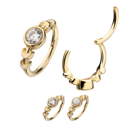 Invictus 14Kt Yellow Gold Bezel Set 3mm Round Gem/Opal Moon Phase Side Facing Hinged Segment Clicker
