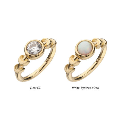 Invictus 14Kt Yellow Gold Bezel Set 3mm Round Gem/Opal Moon Phase Side Facing Hinged Segment Clicker