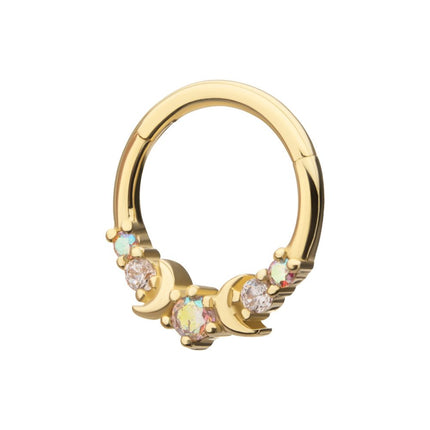 Invictus 14kt Yellow Gold Prong Set Round Gem Triple Moon Phase Front Facing Hinged Segment Clicker