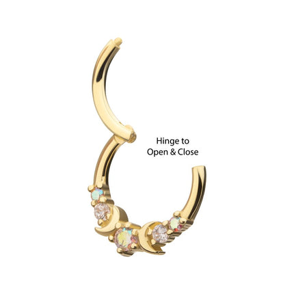 Invictus 14kt Yellow Gold Prong Set Round Gem Triple Moon Phase Front Facing Hinged Segment Clicker