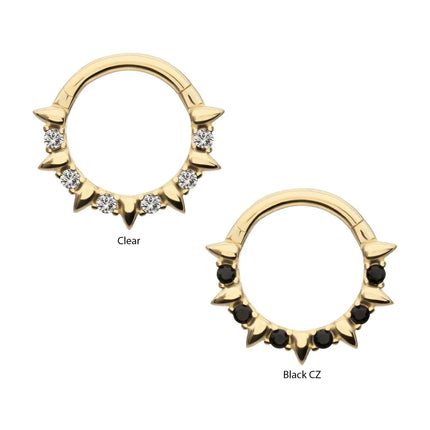 Invictus 14Kt Yellow Gold Alternating Spike & Prong Set Round Gem Front Facing Hinged Segment Clicker