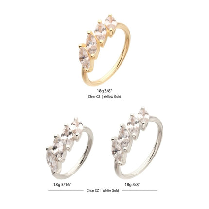 Invictus 14Kt Gold 4 Marquise Staggered Cluster Prong Gem Side Facing Hinged Segment Clicker