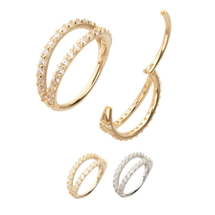 Invictus 14Kt Gold Double Hoop with CNC Set Full Gem Side Facing Hinged Segment Clicker