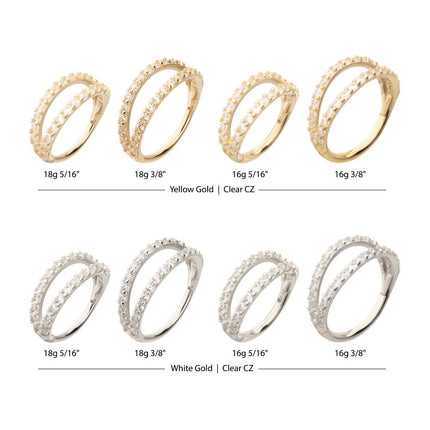 Invictus 14Kt Gold Double Hoop with CNC Set Full Gem Side Facing Hinged Segment Clicker