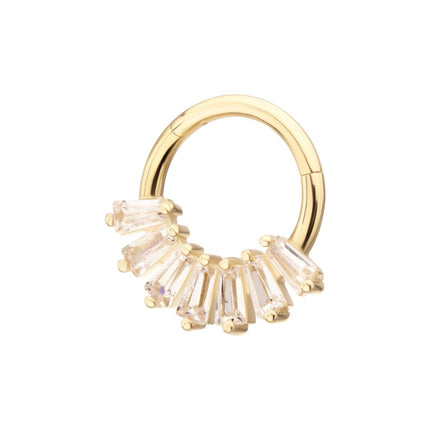 Invictus 14Kt Gold 7-Cluster Baguette Prong Gem Front Facing Hinged Segment Clicker