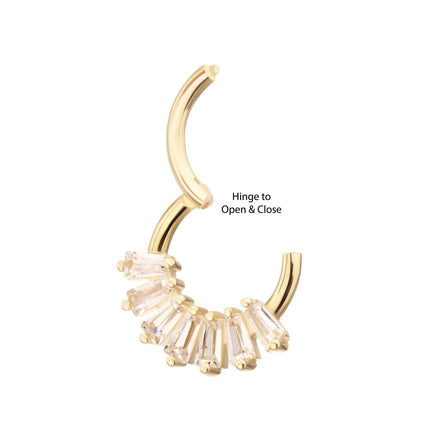 Invictus 14Kt Gold 7-Cluster Baguette Prong Gem Front Facing Hinged Segment Clicker