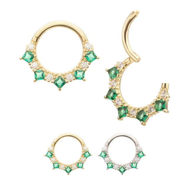Invictus 14Kt Gold Alternating Round & Princess Cut Prong Set Gem Front Facing Hinged Segment Clicker