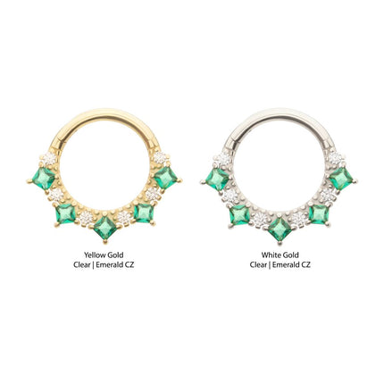 Invictus 14Kt Gold Alternating Round & Princess Cut Prong Set Gem Front Facing Hinged Segment Clicker