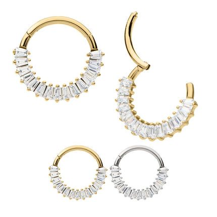 Invictus 14kt Gold Prong Set Baguette Gem Cluster Front Facing Hinged Segment Clicker
