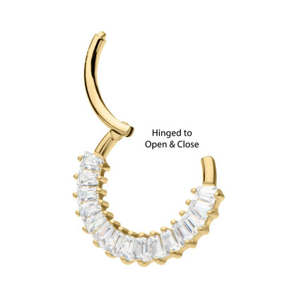 Invictus 14kt Gold Prong Set Baguette Gem Cluster Front Facing Hinged Segment Clicker