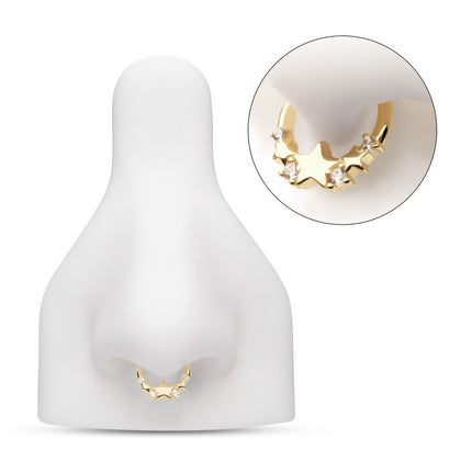 Invictus 14Kt Yellow Gold Triple Staggered Star with Prong Set Gem Front Facing Hinged Segment Clicker