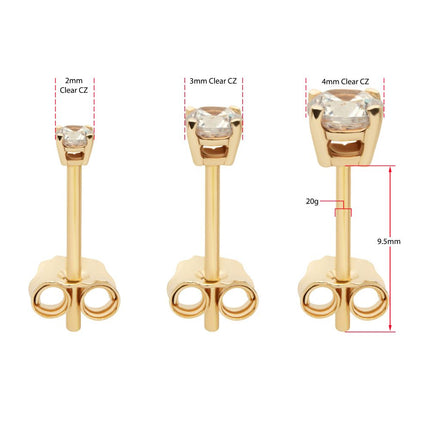Invictus 14Kt Gold Prong Set 2mm Solitaire Birthstone Stud Earrings