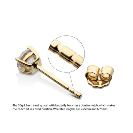 Invictus 14Kt Gold Prong Set 3mm Solitaire Birthstone Stud Earrings