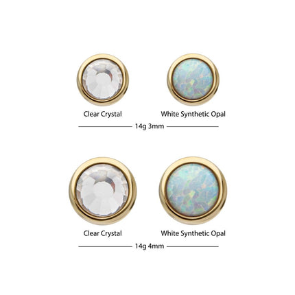 Invictus 14Kt Yellow Gold Internally Threaded Bezel Set Flat Bottom Clear Crystal/Low Profile Opal Top Dermal