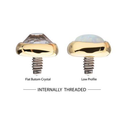 Invictus 14Kt Yellow Gold Internally Threaded Bezel Set Flat Bottom Clear Crystal/Low Profile Opal Top Dermal