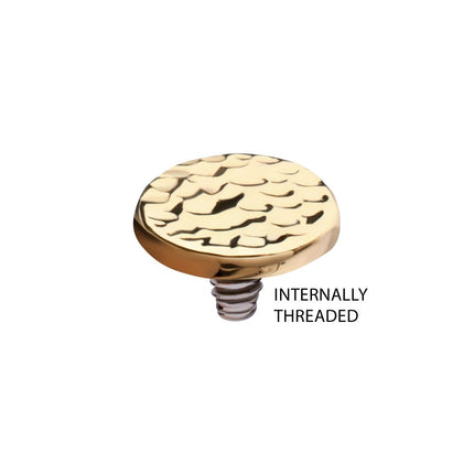 Invictus 14Kt Yellow Gold Internally Threaded Hammered Disk Top Dermal