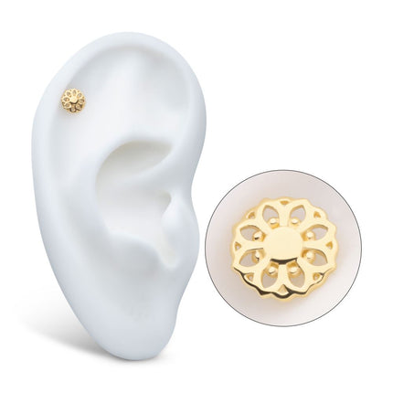 Invictus 14Kt Yellow Gold Internally Threaded Mandala Flower Top Dermal