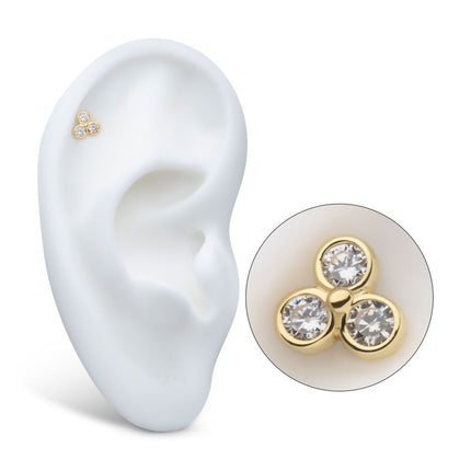 Invictus 14Kt Yellow Gold Internally Threaded Trinity Bezel Set Gem Top Dermal
