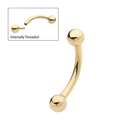 Invictus 14Kt Yellow Gold Curved Barbell with One Side Internally Threaded and One Side Fixed Ball End
