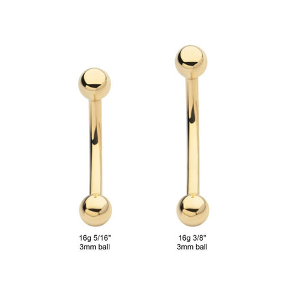 Invictus 14Kt Yellow Gold Curved Barbell with One Side Internally Threaded and One Side Fixed Ball End