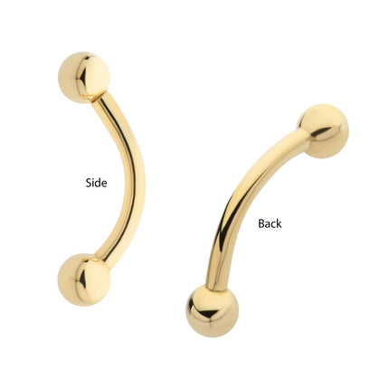 Invictus 14Kt Yellow Gold Curved Barbell with One Side Internally Threaded and One Side Fixed Ball End