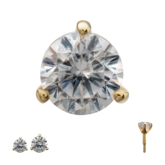 Invictus 14Kt Yellow Gold M0.8 Internally Threaded 3-Prong Round Gem Top