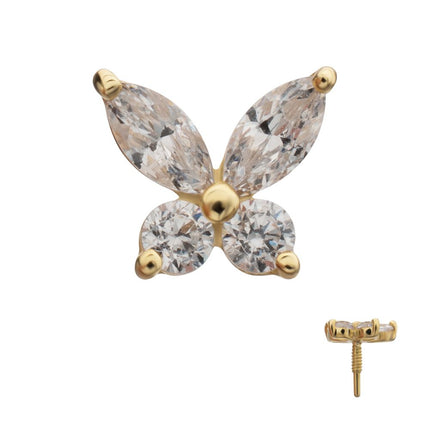 Invictus 14Kt Yellow Gold M0.8 Internally Threaded Butterfly Prong Set Gem Top