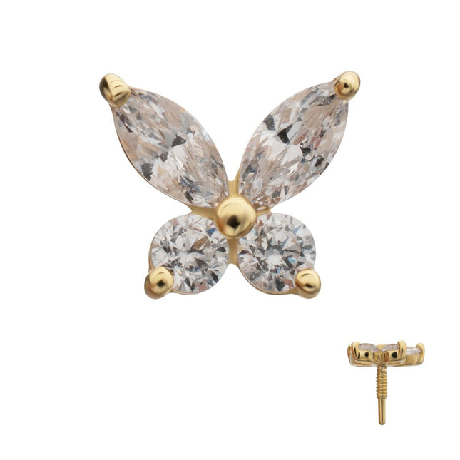 Invictus 14Kt Yellow Gold M0.8 Internally Threaded Butterfly Prong Set Gem Top